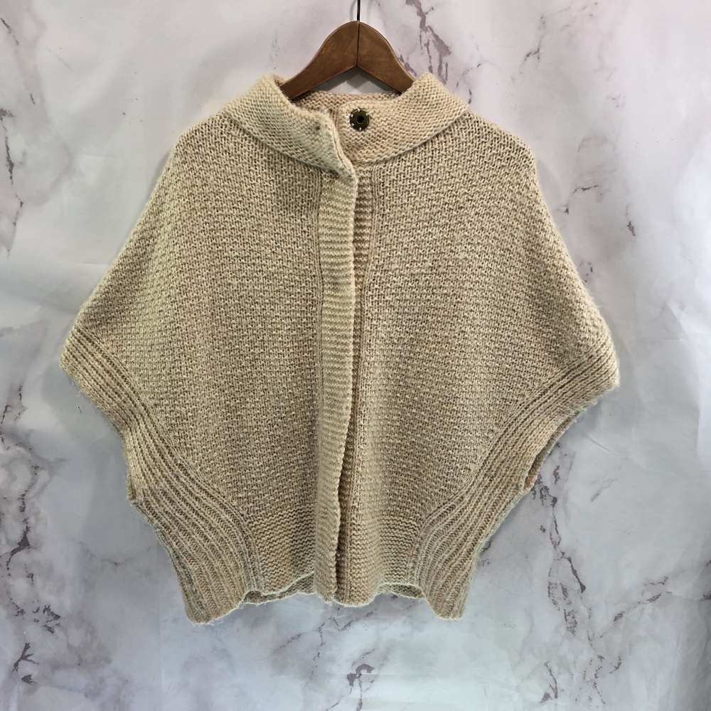 Anthropologie Sweater Womens Small Beige Wool Cardigan Angel Of The North Cape
